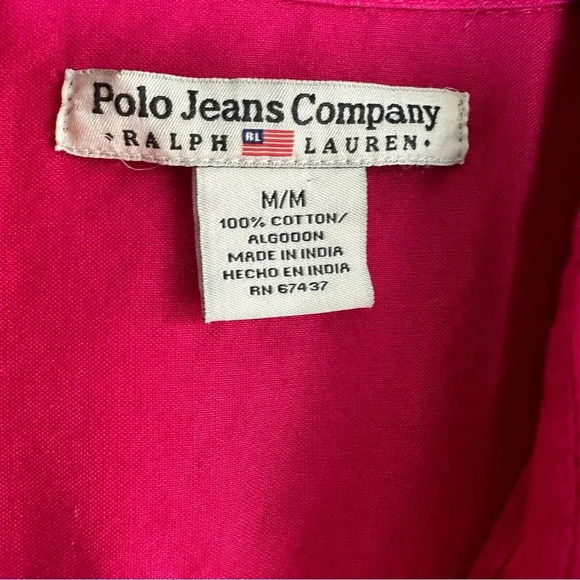 Ralph Lauren Polo Jeans Co Button Front Shirt Front Pockets Size Medium Hot Pink - Picture 4 of 9